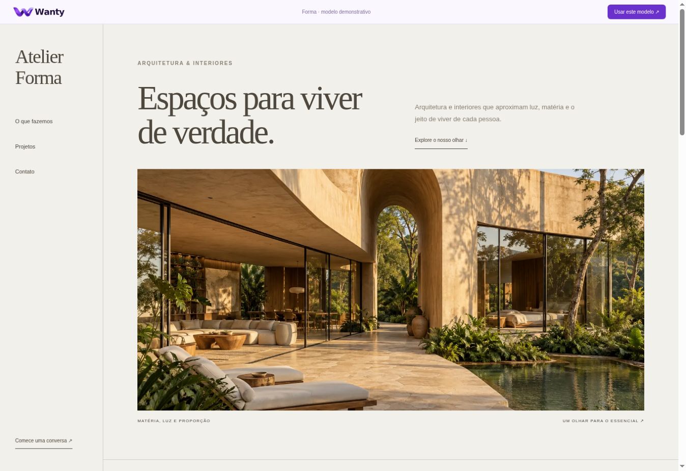 Demonstração do modelo Forma, um site de arquitetura com fotografia e tipografia editorial
