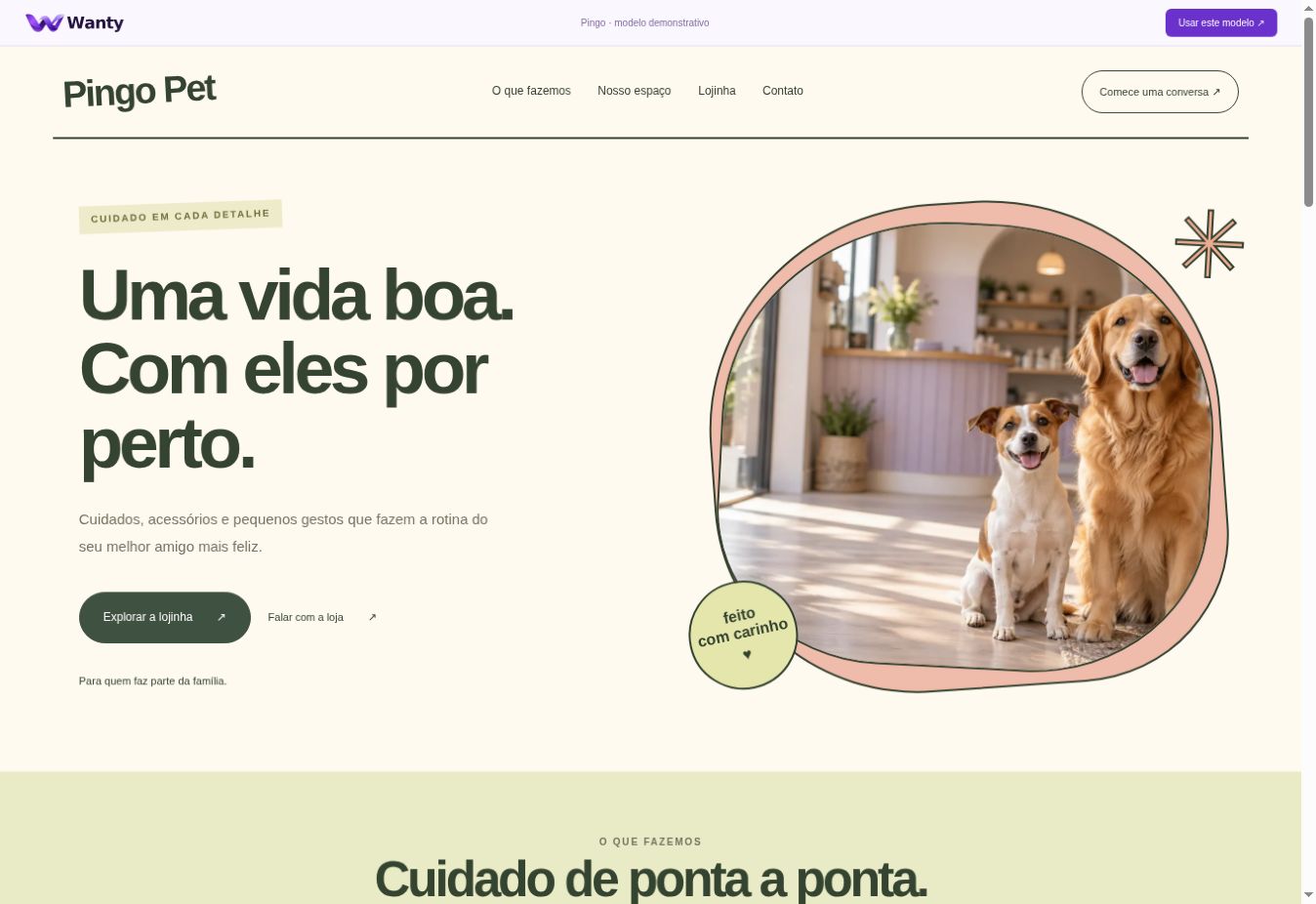 Modelo Pingo Pet, uma loja com produtos para animais